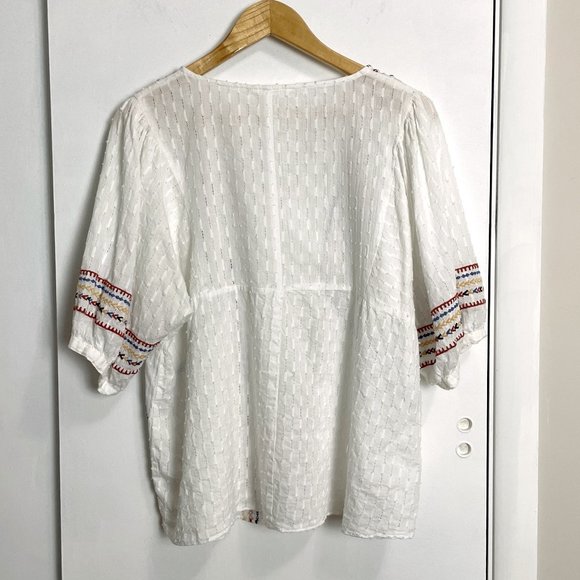 ACOS&A white boho cotton tunic top XL – embroidered v-neck, puff sleeves - Picture 4 of 8